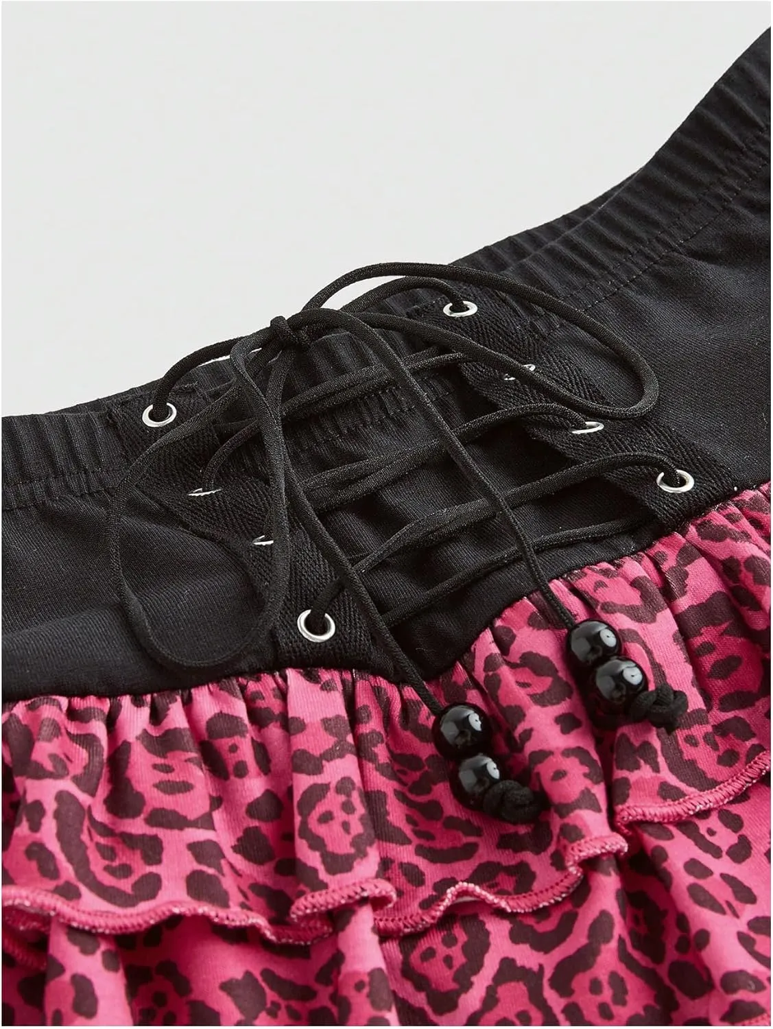 MakeMeChic Women's Cheetah Print Mini Skirt Lace Up Tiered Ruffle Flowy Y2k Skorts