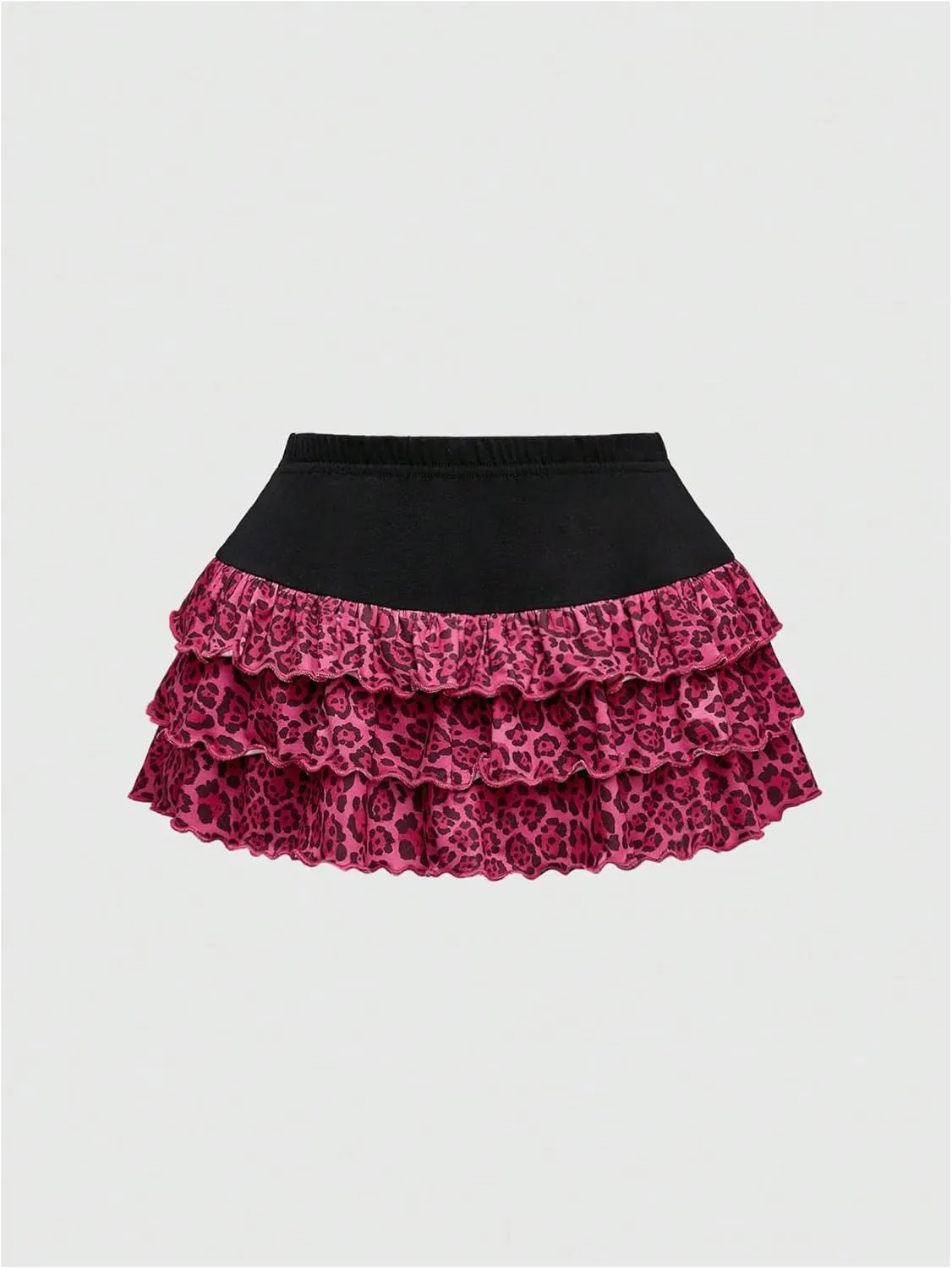 MakeMeChic Women's Cheetah Print Mini Skirt Lace Up Tiered Ruffle Flowy Y2k Skorts