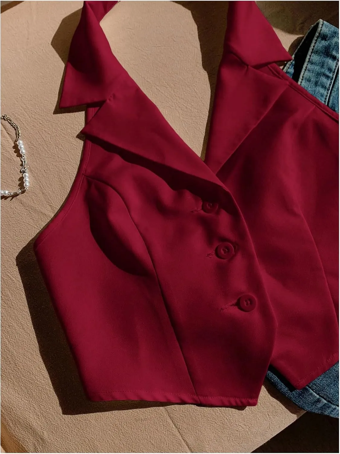 MakeMeChic Women's Halter Vest Tops Button Down Asymmetrical Hem V Neck Sleeveless Crop Vest