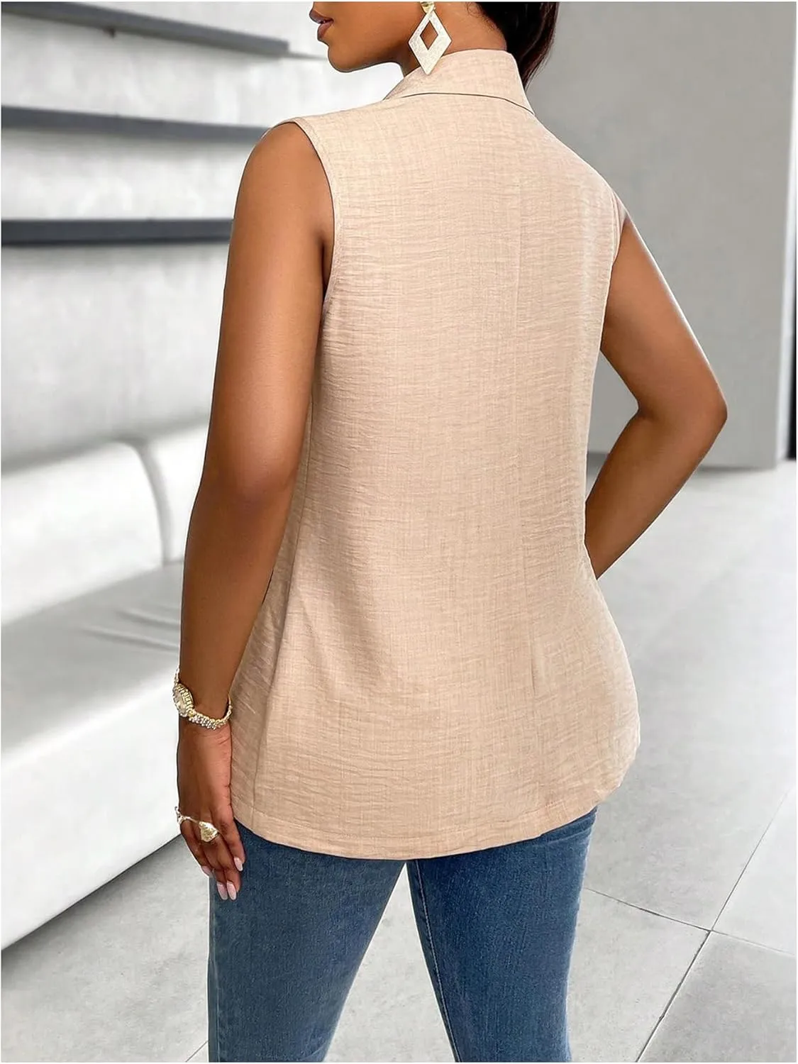 MakeMeChic Women's Lapel Sleeveless Blazer Vest Open Front Single Button Office Work Jacket