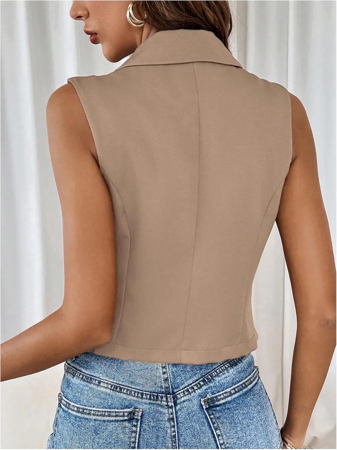 MakeMeChic Women's Plaid Asymmetrical Button Front Sleeveless Vintage Blazer Vest Jacket Waistcoat