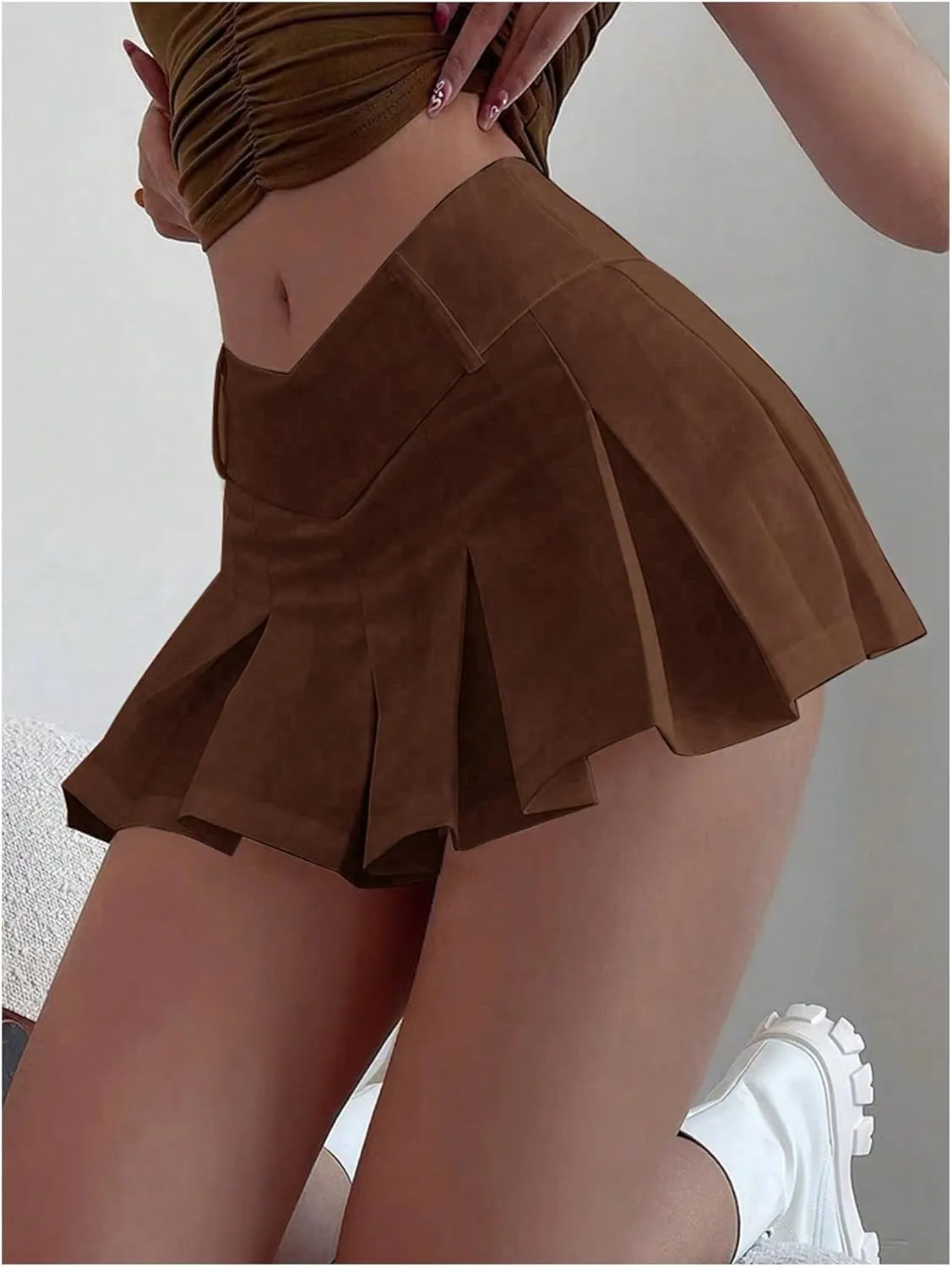 MakeMeChic Women's Pleated Flared Hem Low Waist Y2K Mini Skirt Short Skirts