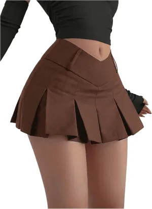 MakeMeChic Women's Pleated Flared Hem Low Waist Y2K Mini Skirt Short Skirts