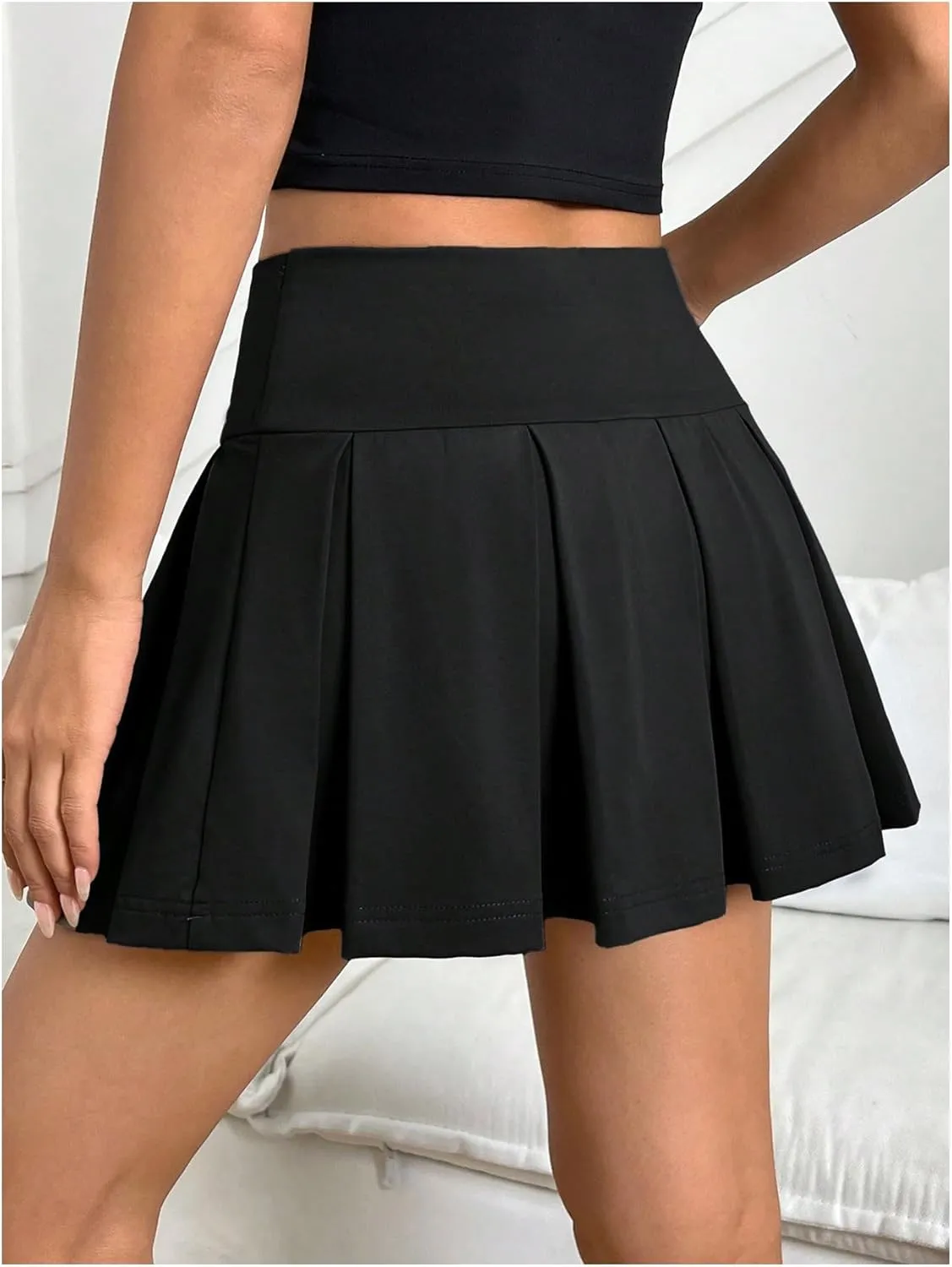 MakeMeChic Women's Summer Pleated Mini Skirt Stretch A Line Cheer Skater Skirts Skorts