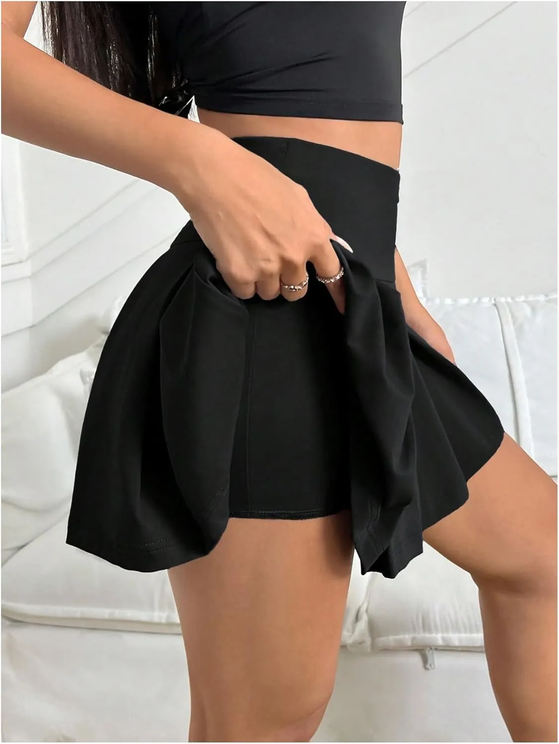 MakeMeChic Women's Summer Pleated Mini Skirt Stretch A Line Cheer Skater Skirts Skorts