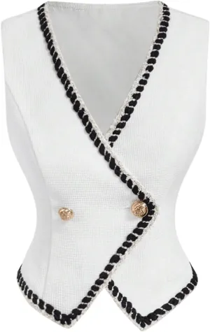 MakeMeChic Women's V Neck Button Front Vest Jacket Sleeveless Cropped Work Office Blazer