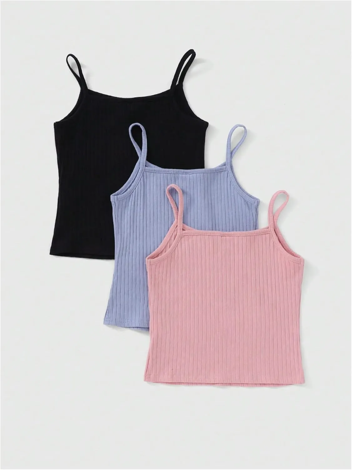Milumia Girl's 3 Pack Ribbed Knit Camisoles Spaghetti Strap Basic Crop Cami Tops
