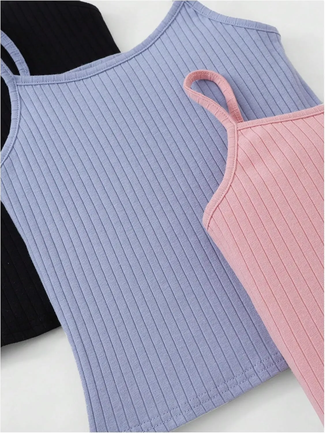Milumia Girl's 3 Pack Ribbed Knit Camisoles Spaghetti Strap Basic Crop Cami Tops