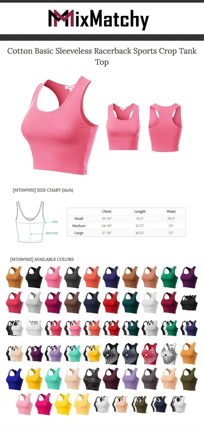 MixMatchy Women's Casual Basic Sports Crop Tank Tops Racerback Running Yoga Tanks Cotton Sleeveless Gym Shirts