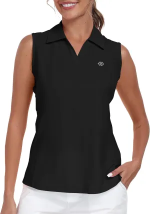 MoFiz Women's Golf Shirts Sleeveless Tennis Tank Tops Racerback Polo V Neck Collared Quick Dry Athletic Tanks