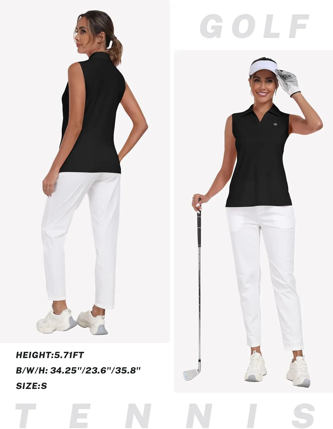 MoFiz Women's Golf Shirts Sleeveless Tennis Tank Tops Racerback Polo V Neck Collared Quick Dry Athletic Tanks