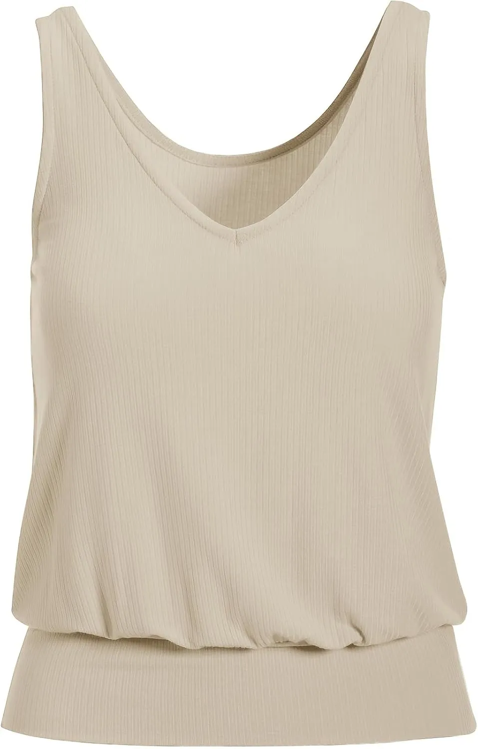 Muchpow Women's Casual V Neck Tank Tops Ribbed Sleeveless Summer Banded Bottom Shirt