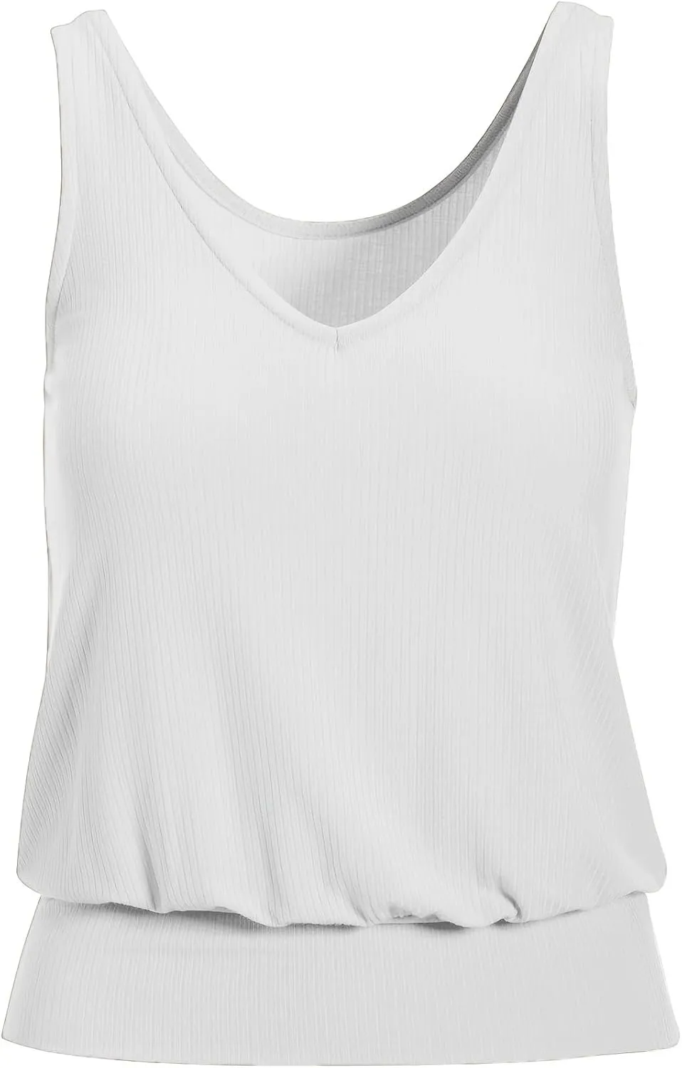 Muchpow Women's Casual V Neck Tank Tops Ribbed Sleeveless Summer Banded Bottom Shirt