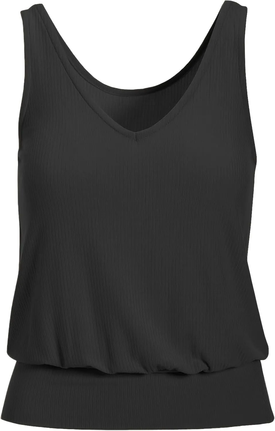 Muchpow Women's Casual V Neck Tank Tops Ribbed Sleeveless Summer Banded Bottom Shirt