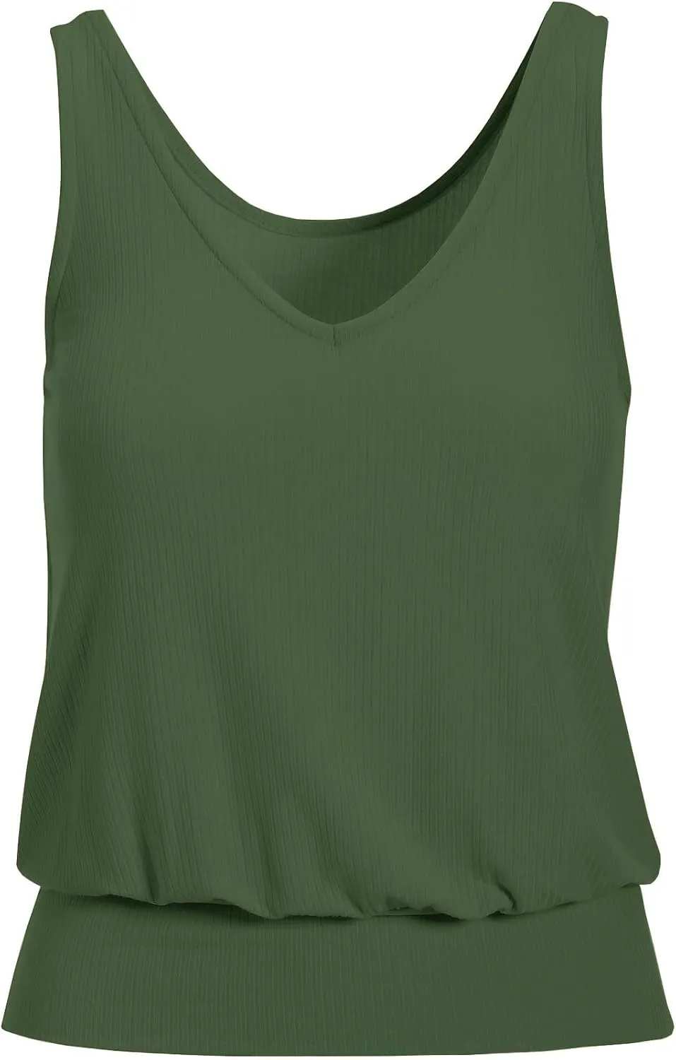 Muchpow Women's Casual V Neck Tank Tops Ribbed Sleeveless Summer Banded Bottom Shirt