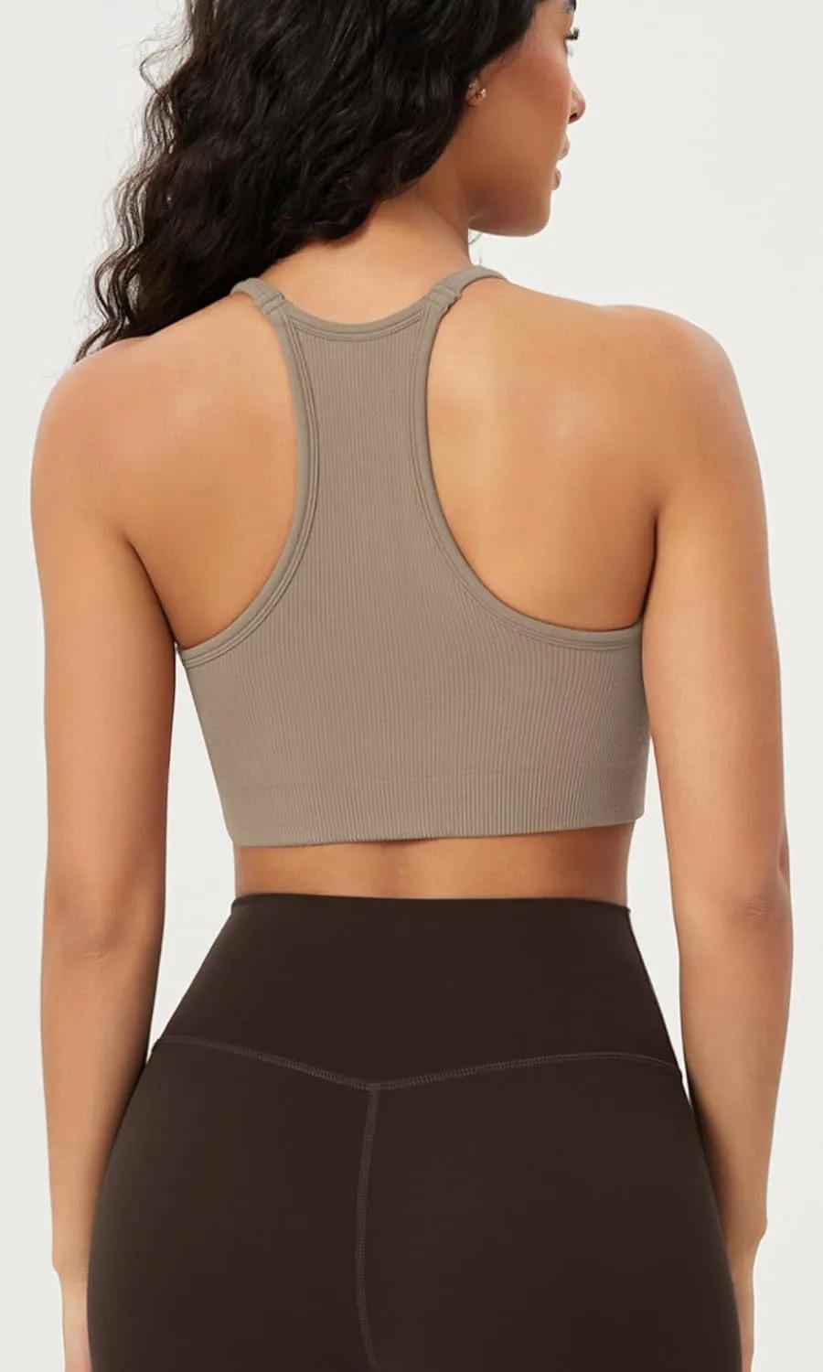 ODODOS Seamless Racerback Sports Bra for Women Ribbed Camisoles Non Padding Yoga Bra Crop Tank Tops