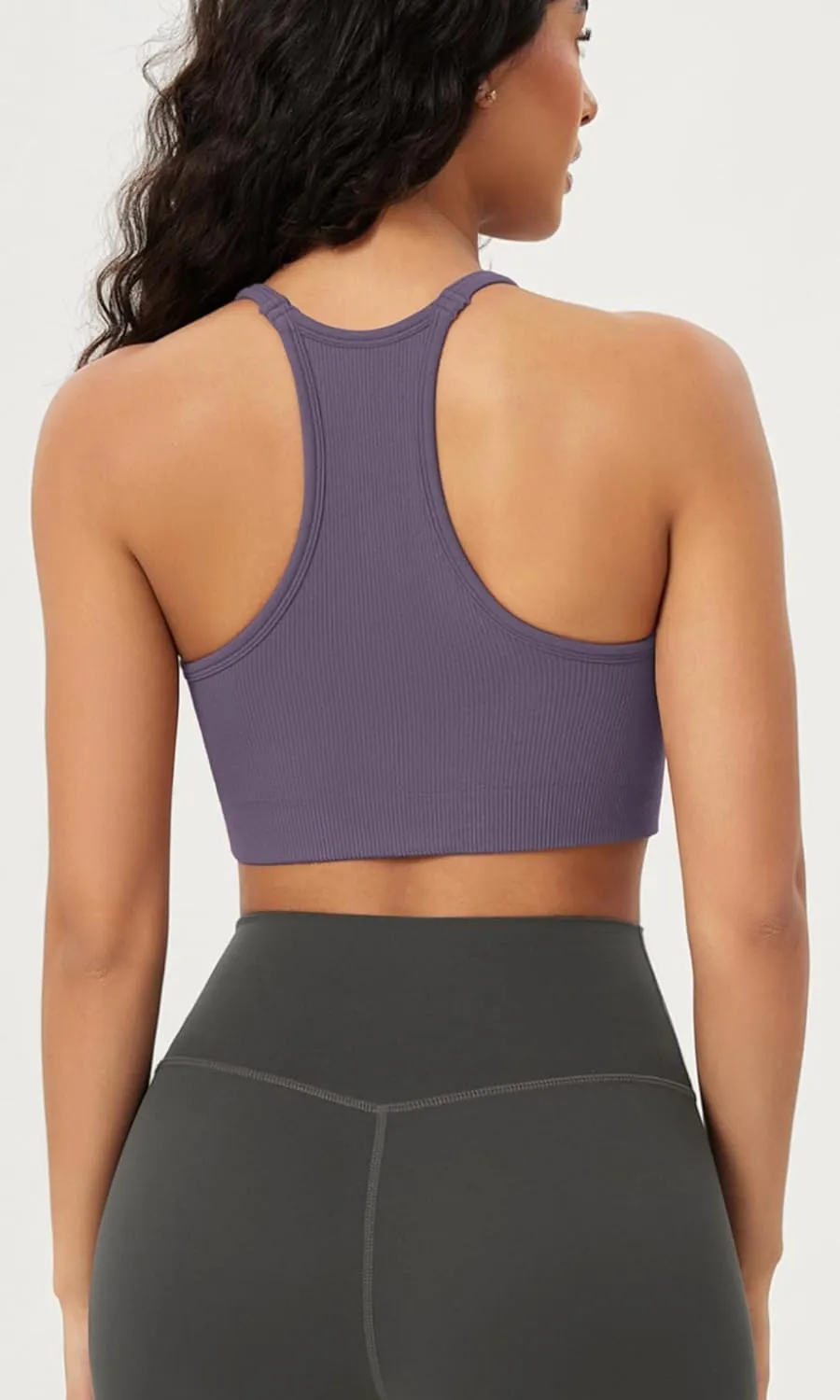 ODODOS Seamless Racerback Sports Bra for Women Ribbed Camisoles Non Padding Yoga Bra Crop Tank Tops