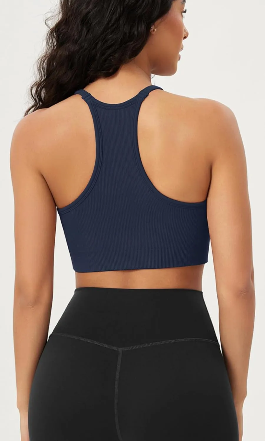 ODODOS Seamless Racerback Sports Bra for Women Ribbed Camisoles Non Padding Yoga Bra Crop Tank Tops