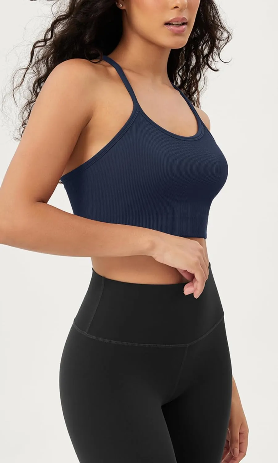 ODODOS Seamless Racerback Sports Bra for Women Ribbed Camisoles Non Padding Yoga Bra Crop Tank Tops
