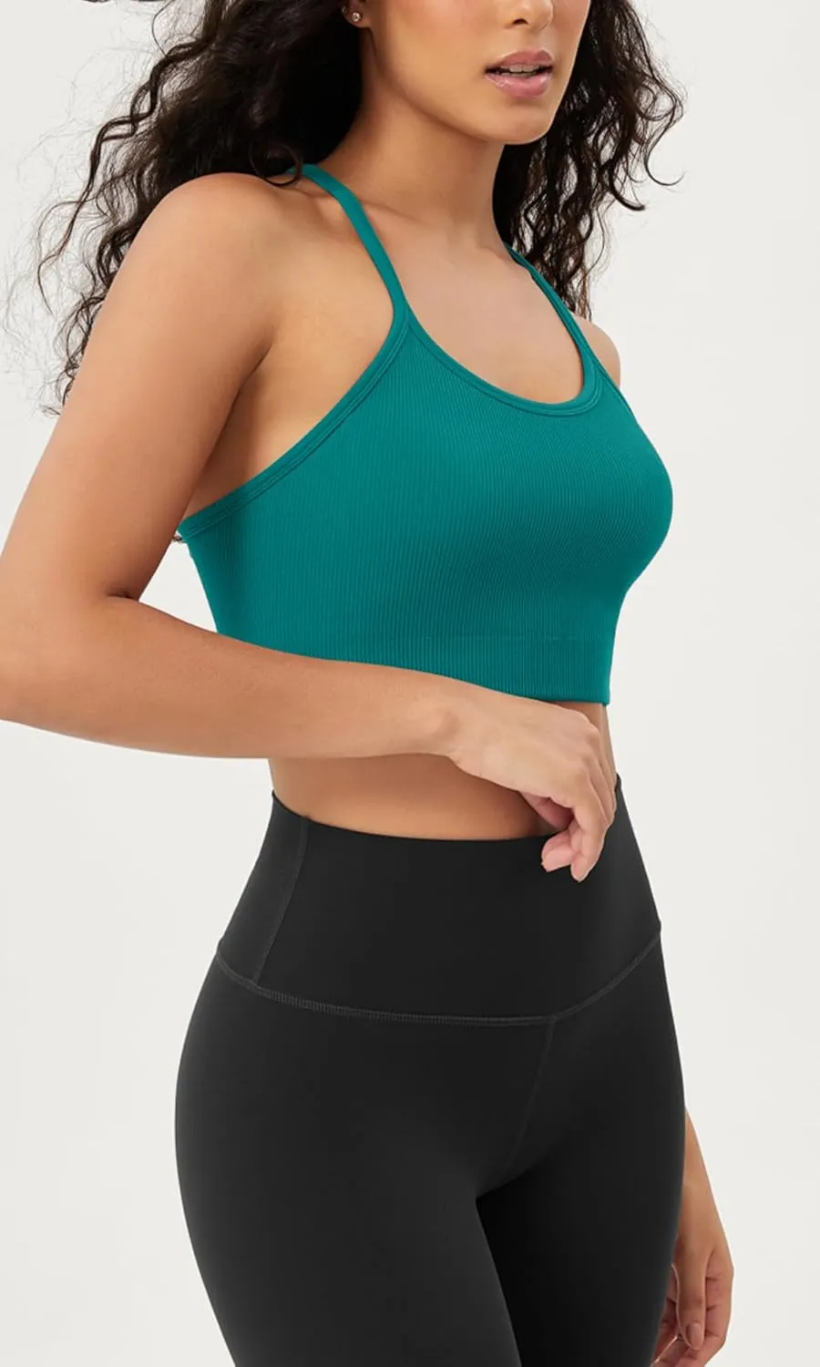 ODODOS Seamless Racerback Sports Bra for Women Ribbed Camisoles Non Padding Yoga Bra Crop Tank Tops
