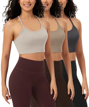 ODODOS Seamless Racerback Sports Bra for Women Ribbed Camisoles Non Padding Yoga Bra Crop Tank Tops