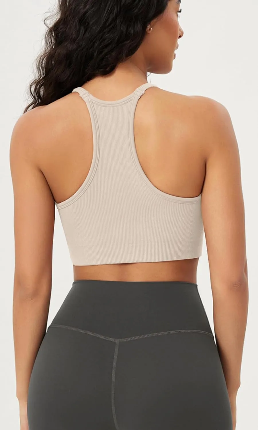ODODOS Seamless Racerback Sports Bra for Women Ribbed Camisoles Non Padding Yoga Bra Crop Tank Tops