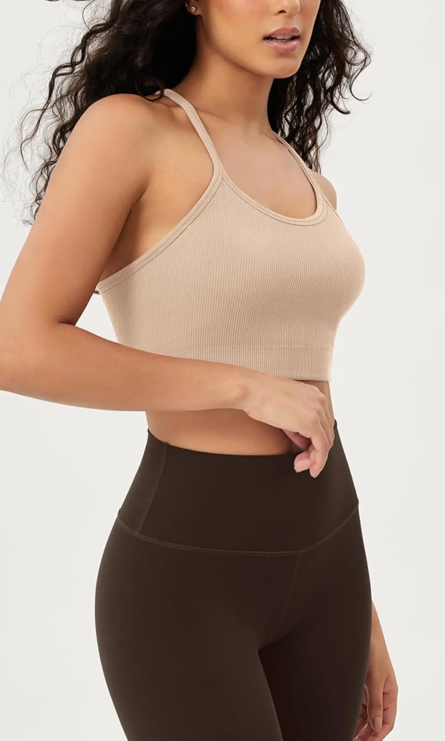 ODODOS Seamless Racerback Sports Bra for Women Ribbed Camisoles Non Padding Yoga Bra Crop Tank Tops