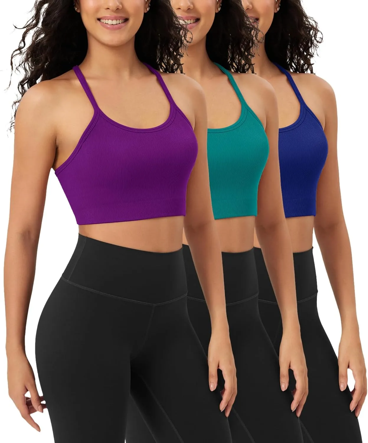 ODODOS Seamless Racerback Sports Bra for Women Ribbed Camisoles Non Padding Yoga Bra Crop Tank Tops