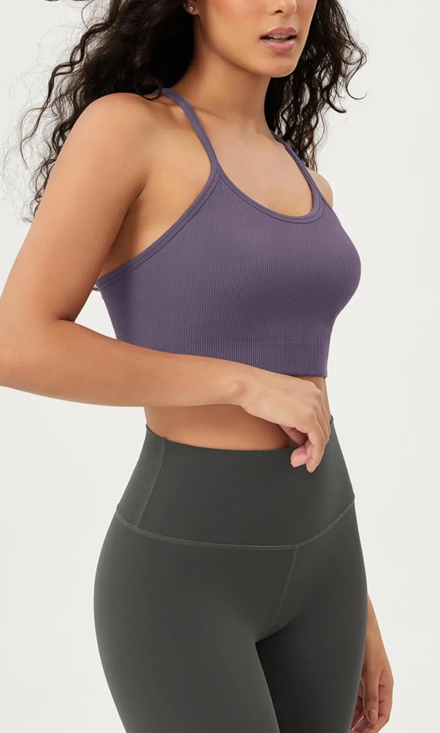 ODODOS Seamless Racerback Sports Bra for Women Ribbed Camisoles Non Padding Yoga Bra Crop Tank Tops