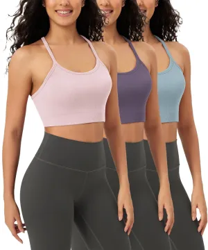 ODODOS Seamless Racerback Sports Bra for Women Ribbed Camisoles Non Padding Yoga Bra Crop Tank Tops