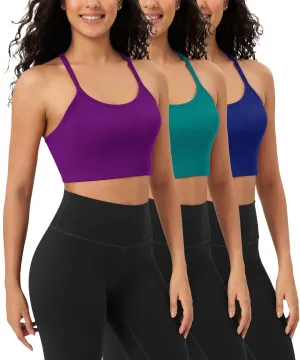 ODODOS Seamless Racerback Sports Bra for Women Ribbed Camisoles Non Padding Yoga Bra Crop Tank Tops