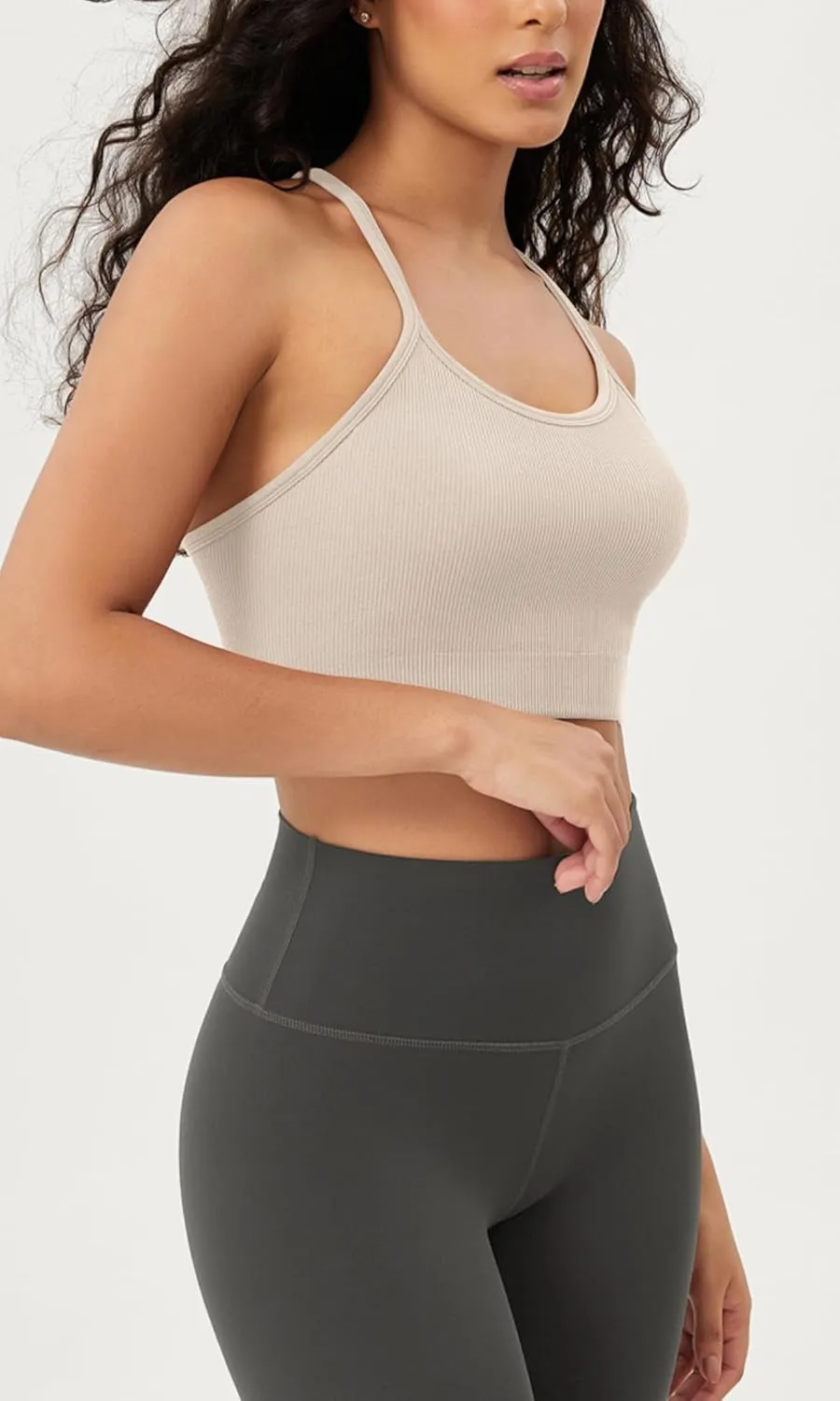 ODODOS Seamless Racerback Sports Bra for Women Ribbed Camisoles Non Padding Yoga Bra Crop Tank Tops