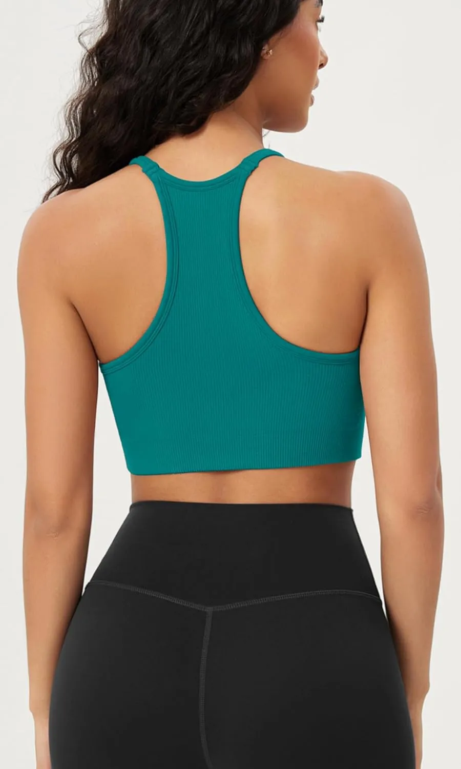ODODOS Seamless Racerback Sports Bra for Women Ribbed Camisoles Non Padding Yoga Bra Crop Tank Tops