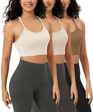 ODODOS Seamless Racerback Sports Bra for Women Ribbed Camisoles Non Padding Yoga Bra Crop Tank Tops