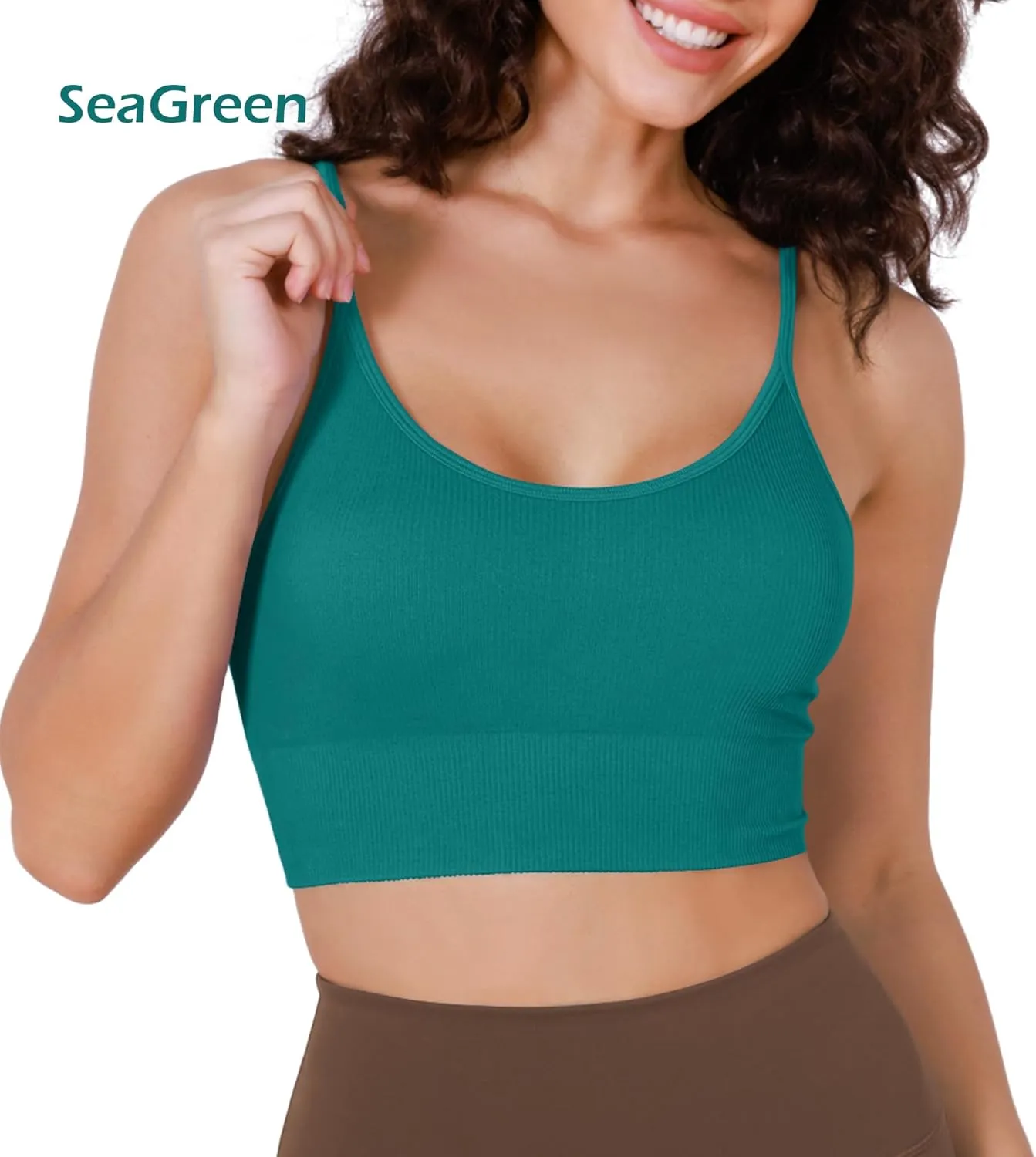 ODODOS Seamless Sports Bra for Women Ribbed Camisoles Non Padding Yoga Bra Crop Tank Tops