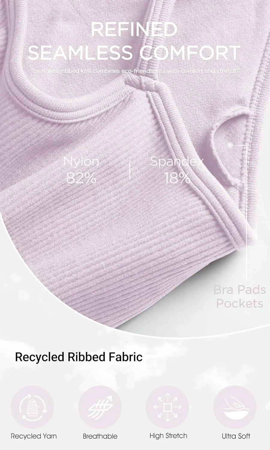 ODODOS Seamless Sports Bra for Women Ribbed Camisoles Non Padding Yoga Bra Crop Tank Tops