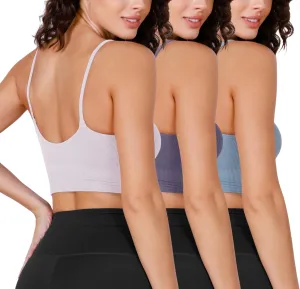 ODODOS Seamless Sports Bra for Women Ribbed Camisoles Non Padding Yoga Bra Crop Tank Tops