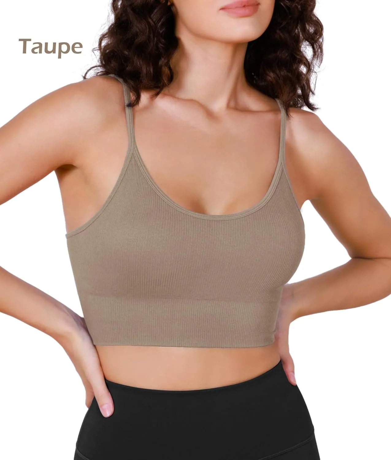 ODODOS Seamless Sports Bra for Women Ribbed Camisoles Non Padding Yoga Bra Crop Tank Tops