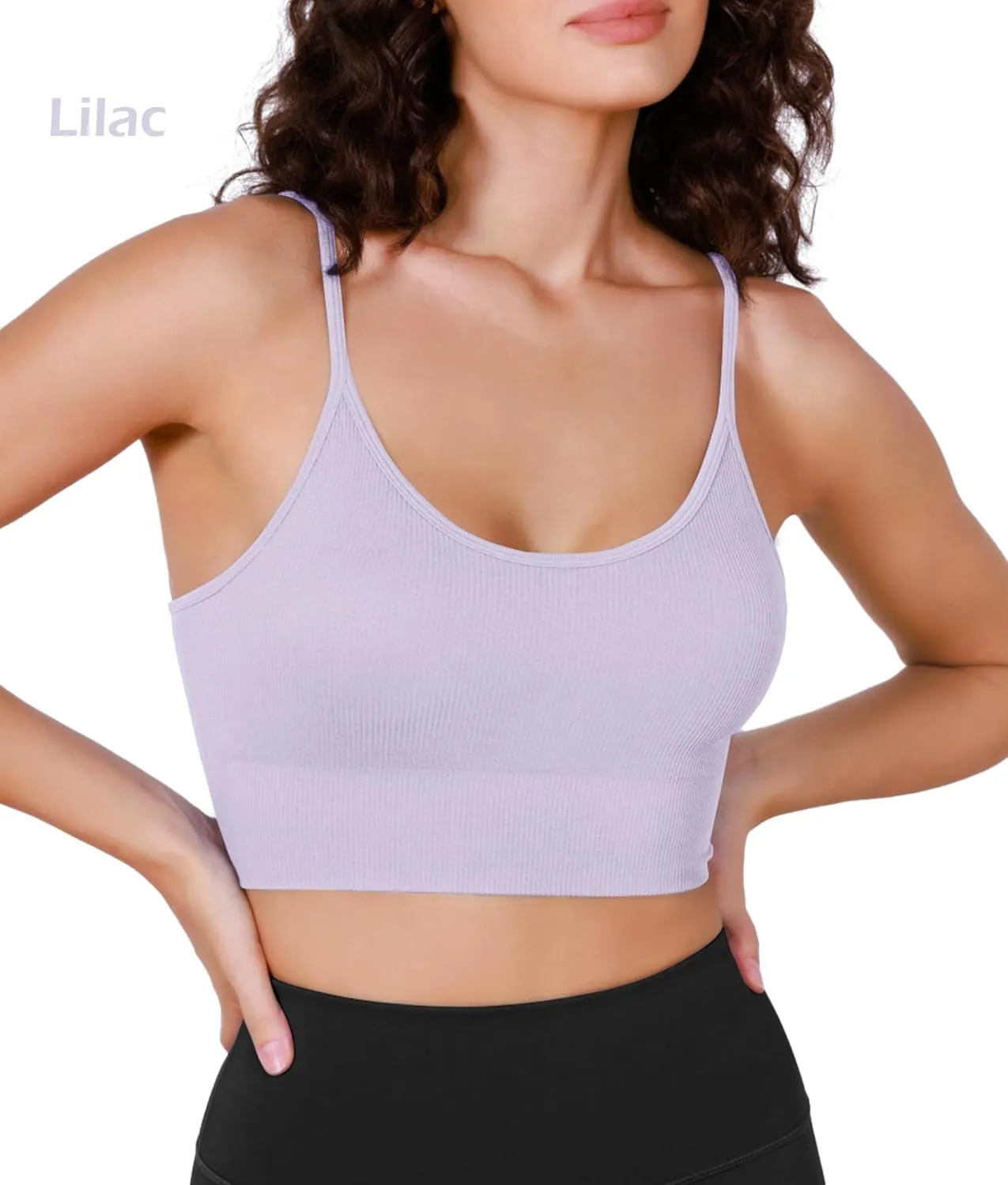 ODODOS Seamless Sports Bra for Women Ribbed Camisoles Non Padding Yoga Bra Crop Tank Tops