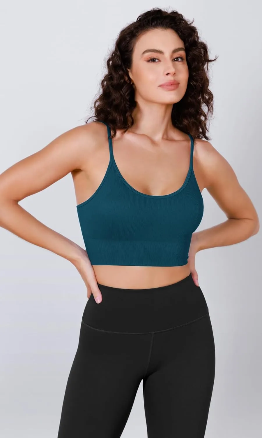 ODODOS Seamless Sports Bra for Women Ribbed Camisoles Non Padding Yoga Bra Crop Tank Tops