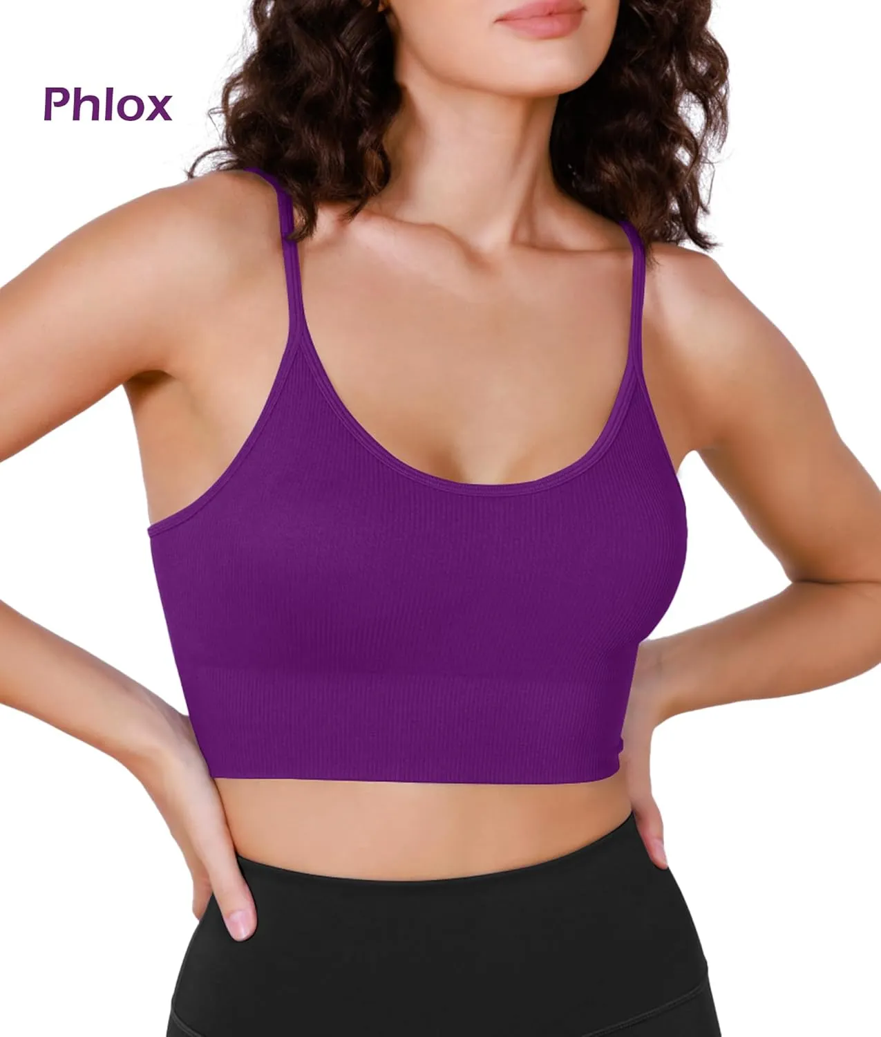 ODODOS Seamless Sports Bra for Women Ribbed Camisoles Non Padding Yoga Bra Crop Tank Tops