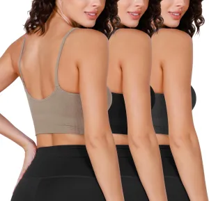 ODODOS Seamless Sports Bra for Women Ribbed Camisoles Non Padding Yoga Bra Crop Tank Tops