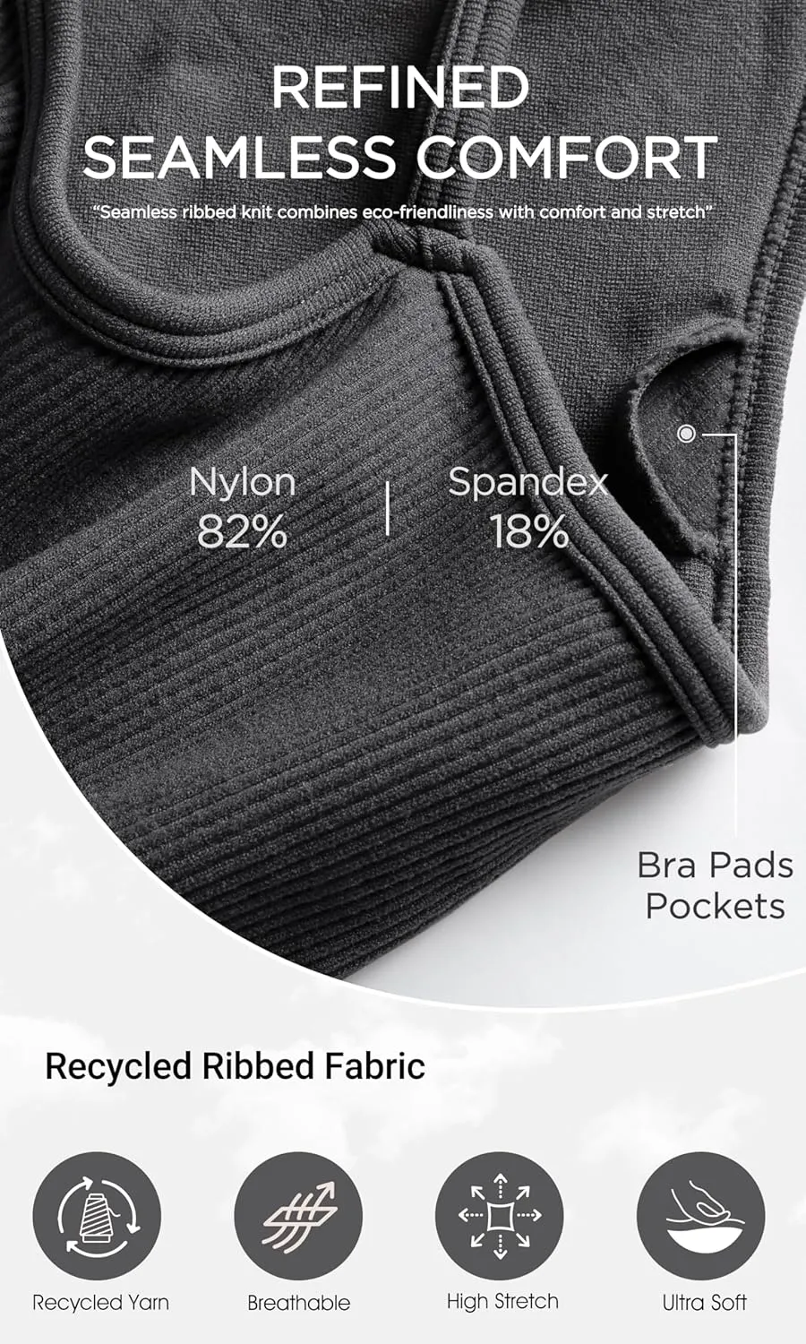 ODODOS Seamless Sports Bra for Women Ribbed Camisoles Non Padding Yoga Bra Crop Tank Tops
