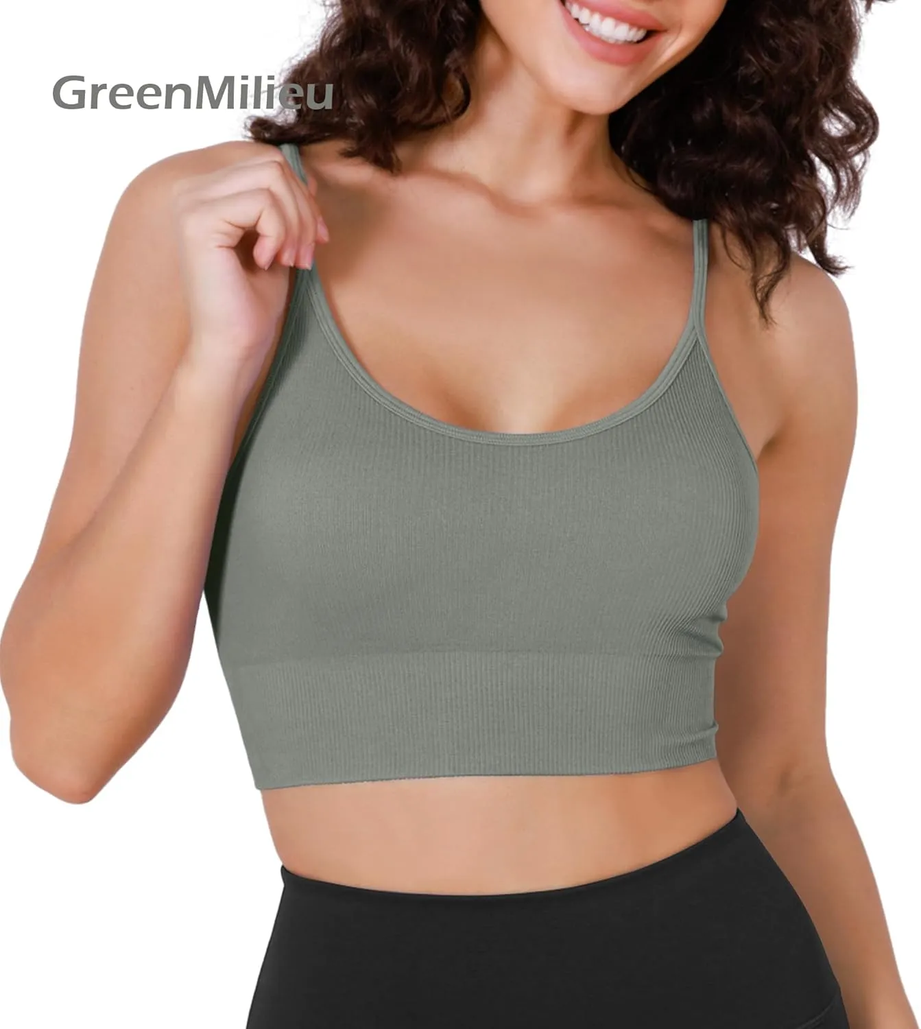 ODODOS Seamless Sports Bra for Women Ribbed Camisoles Non Padding Yoga Bra Crop Tank Tops