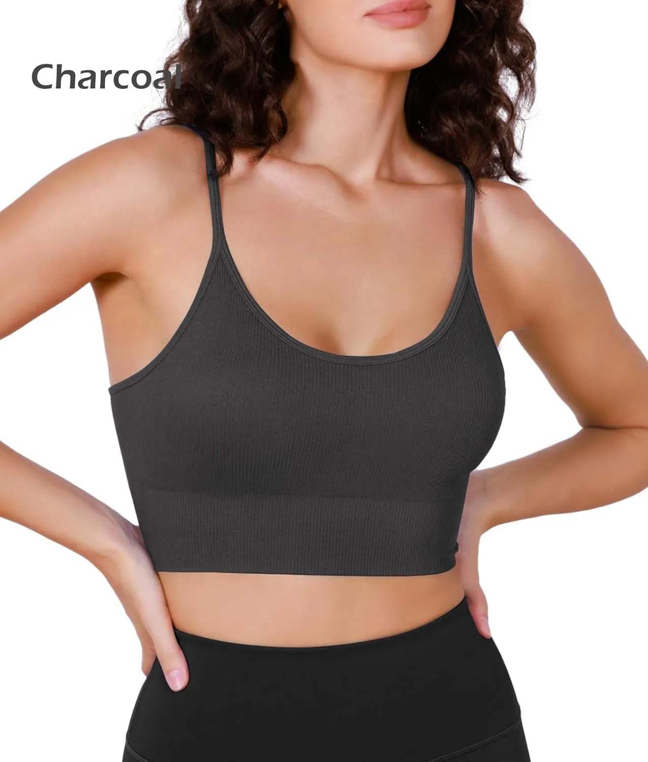 ODODOS Seamless Sports Bra for Women Ribbed Camisoles Non Padding Yoga Bra Crop Tank Tops