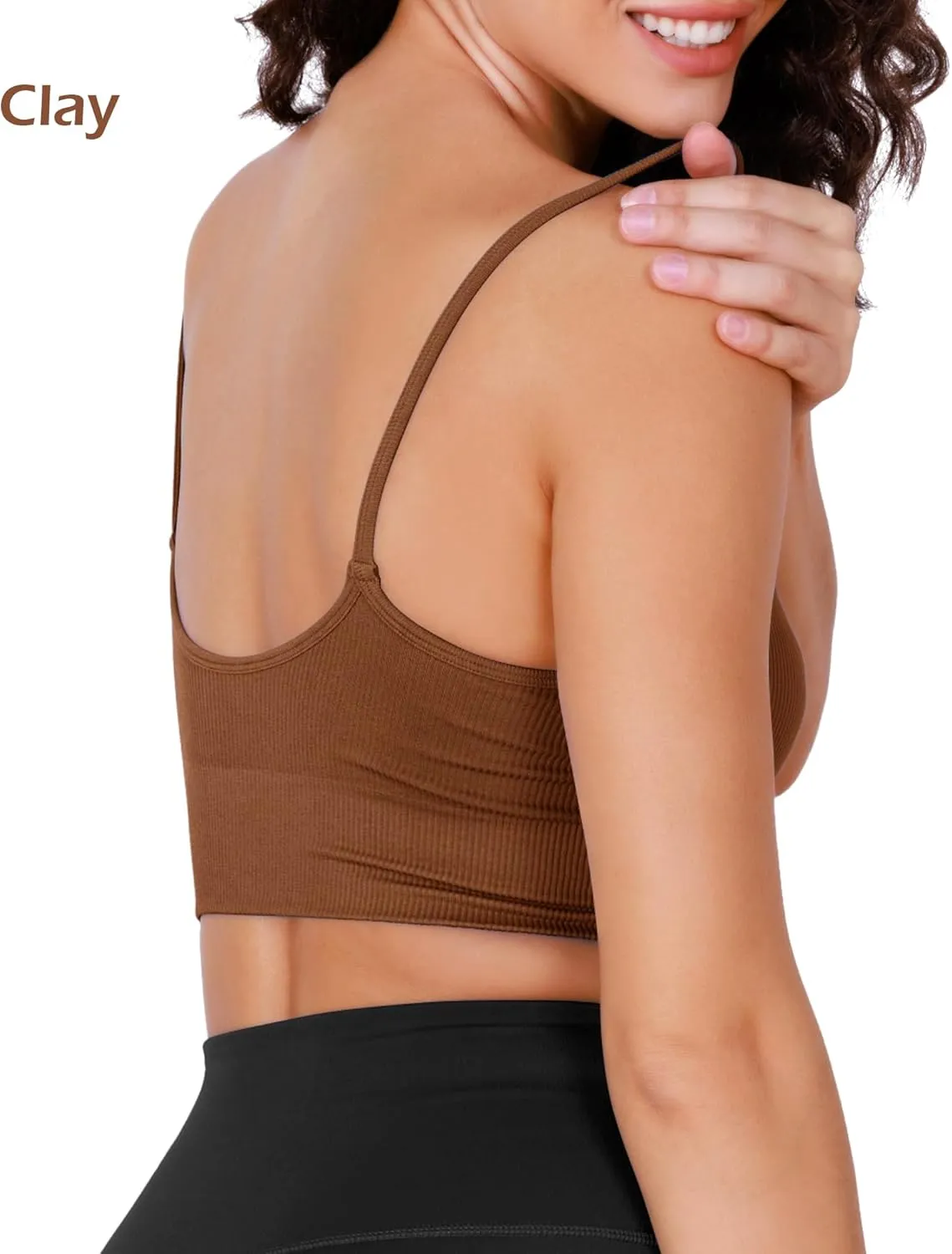 ODODOS Seamless Sports Bra for Women Ribbed Camisoles Non Padding Yoga Bra Crop Tank Tops