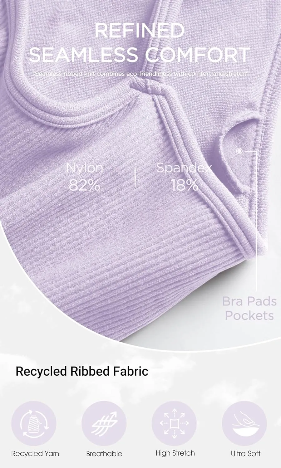 ODODOS Seamless Sports Bra for Women Ribbed Camisoles Non Padding Yoga Bra Crop Tank Tops