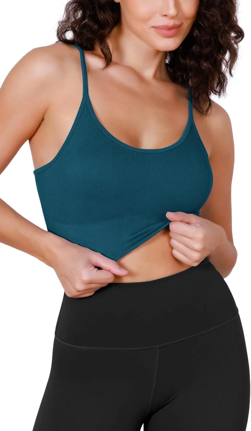 ODODOS Seamless Sports Bra for Women Ribbed Camisoles Non Padding Yoga Bra Crop Tank Tops