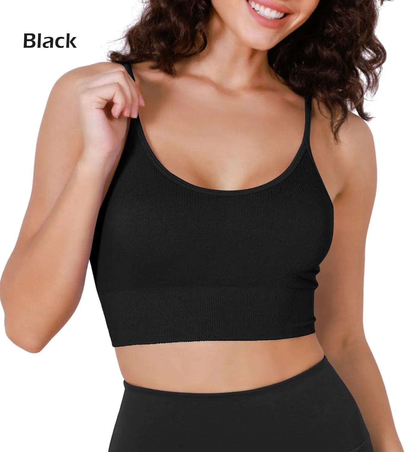 ODODOS Seamless Sports Bra for Women Ribbed Camisoles Non Padding Yoga Bra Crop Tank Tops