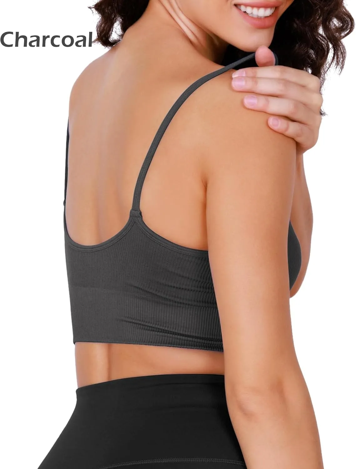 ODODOS Seamless Sports Bra for Women Ribbed Camisoles Non Padding Yoga Bra Crop Tank Tops
